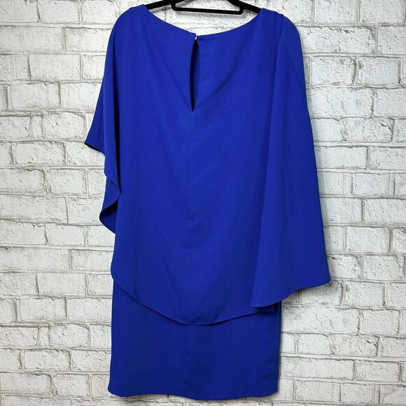Trina Turk Dress Adore Cape Overlay Stretch Knee Length Blue XS - Picture 3 of 8